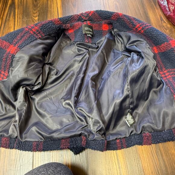 Sanctuary Red & Blue Plaid Teddy Single Button Fully Lined Cropped Jacket Size S - Picture 7 of 12